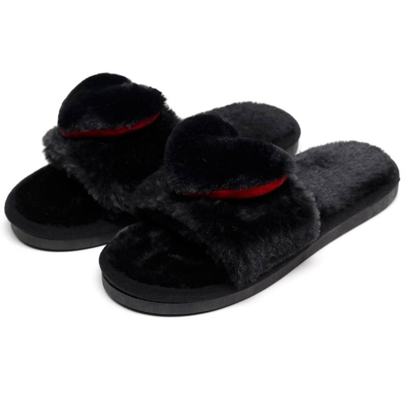 Crazy Lady Women's LOVE Slippers Fuzzy Fluffy Memory Foam House Shoes Open Toe Indoor and Outdoor (01/Black, 7.5-8.5 M US) - Image 5